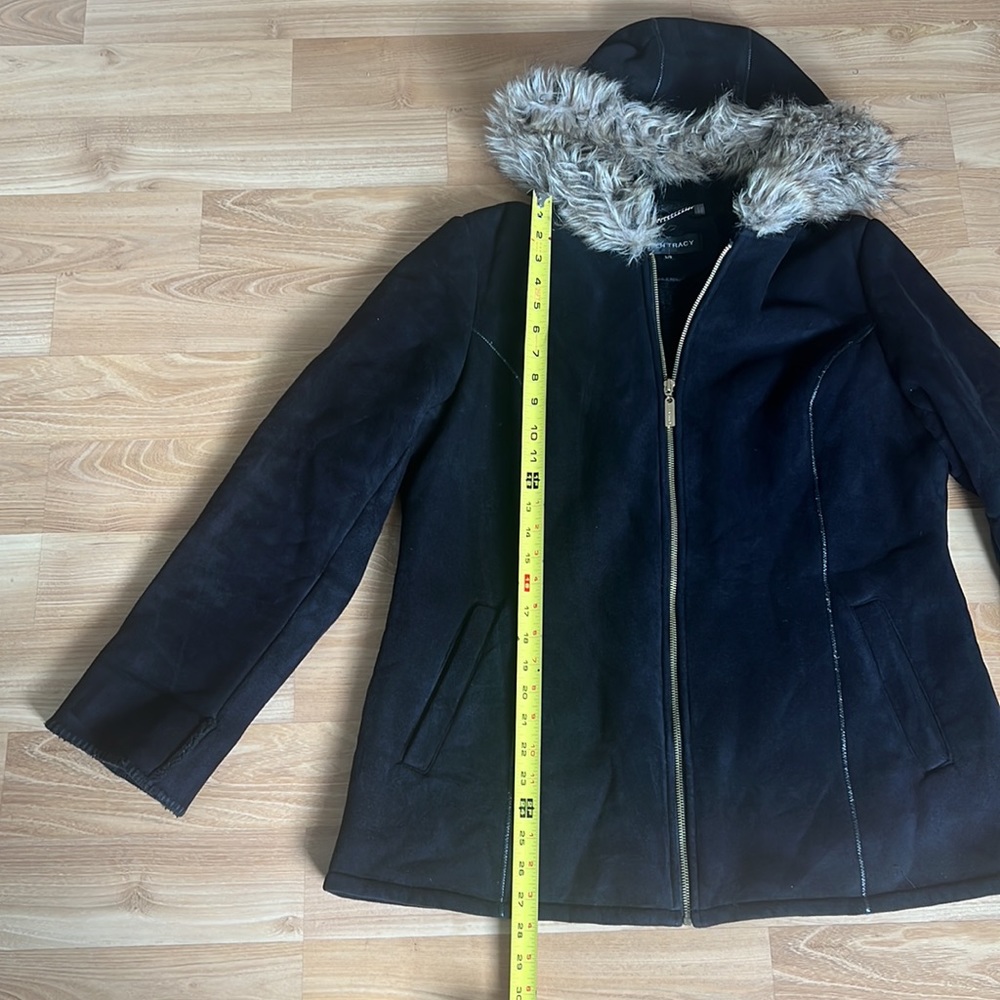 Ellen Tracy Faux Suede & Fur Hooded Coat - Picture 5 of 15